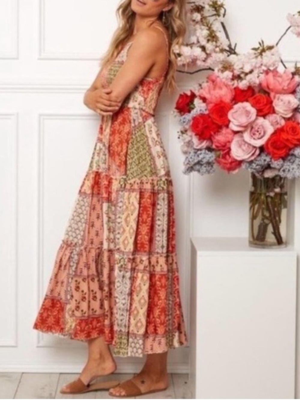 Anthropologie Abel The Label Gipsiana Mixed Patchwork Ruffle Tiered Maxi Dress•S